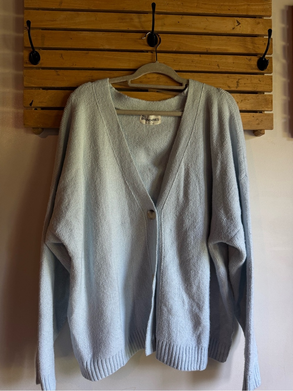 No Boundaries Light Blue Button-Front V-Neck Grandpa Cardigan - Picture 3 of 6